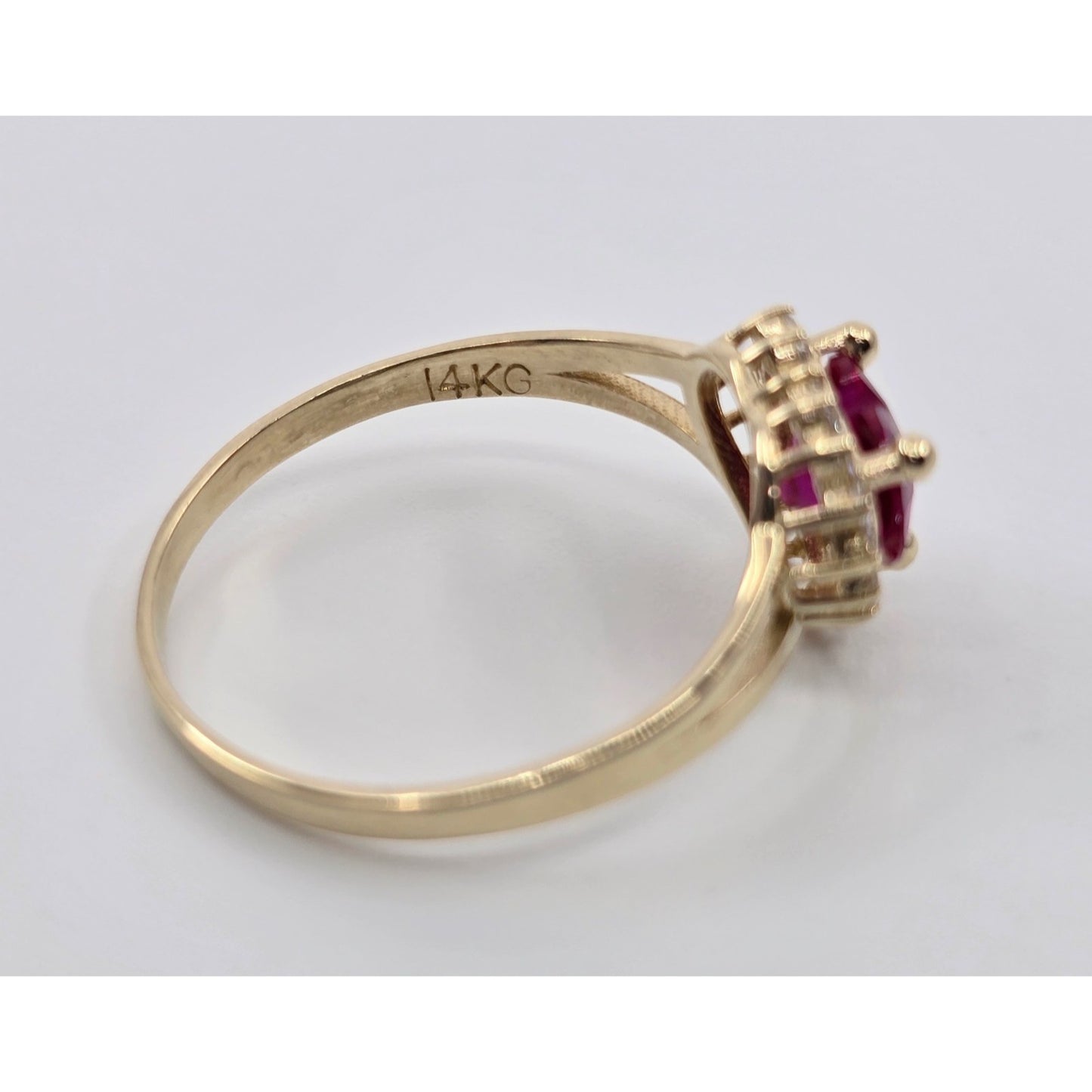 14K Yellow Gold Heart Shaped Synthetic Ruby & CZ Ring