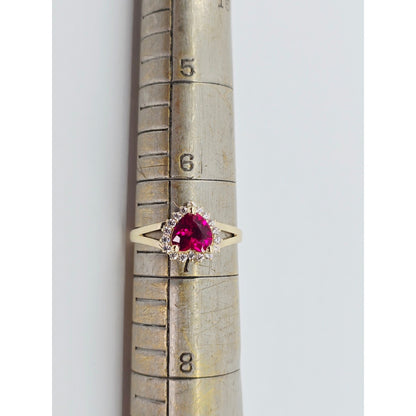 14K Yellow Gold Heart Shaped Synthetic Ruby & CZ Ring