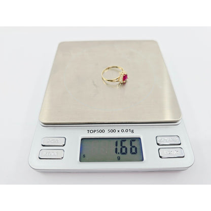 14K Yellow Gold Heart Shaped Synthetic Ruby & CZ Ring