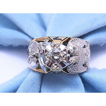 14K Two Tone Gold Masonic Double Headed Eagle 32nd Degree Diamond Ring