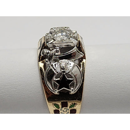 14K Two Tone Gold Masonic Double Headed Eagle 32nd Degree Diamond Ring