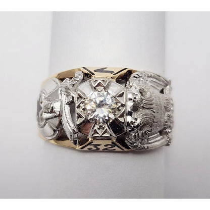 14K Two Tone Gold Masonic Double Headed Eagle 32nd Degree Diamond Ring