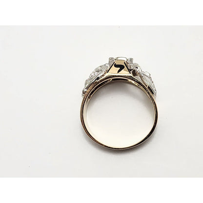 14K Two Tone Gold Masonic Double Headed Eagle 32nd Degree Diamond Ring