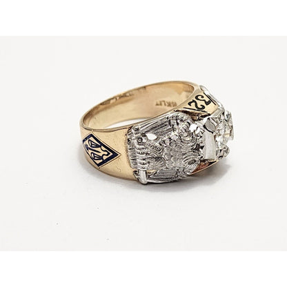 14K Two Tone Gold Masonic Double Headed Eagle 32nd Degree Diamond Ring