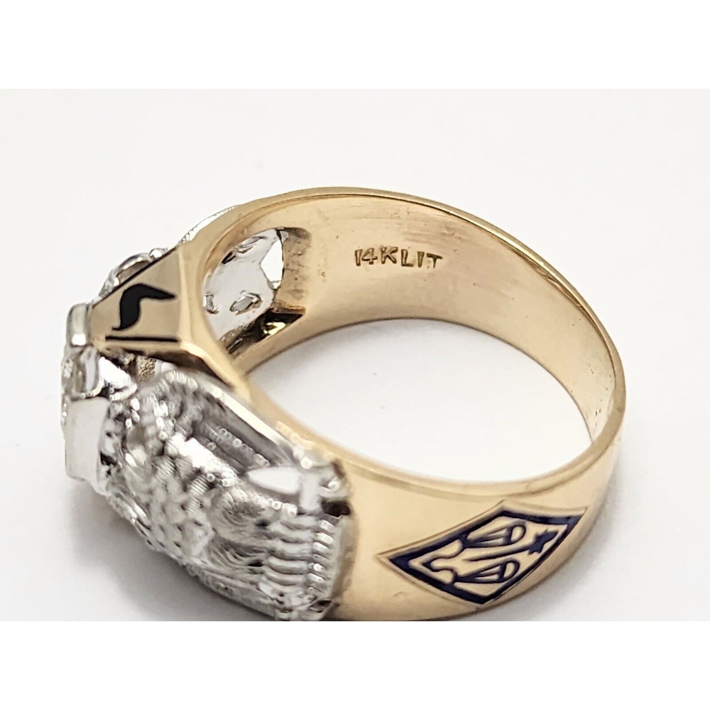 14K Two Tone Gold Masonic Double Headed Eagle 32nd Degree Diamond Ring