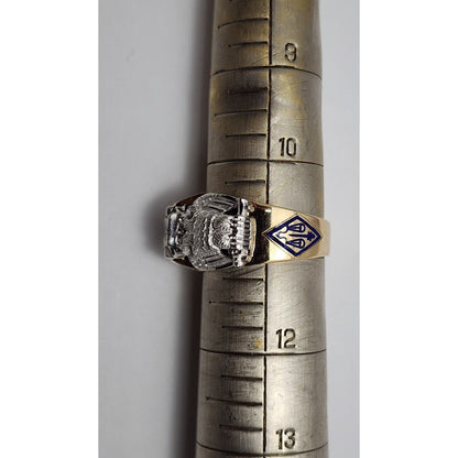 14K Two Tone Gold Masonic Double Headed Eagle 32nd Degree Diamond Ring