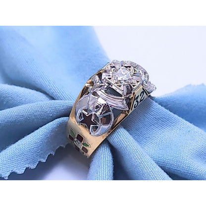 14K Two Tone Gold Masonic Double Headed Eagle 32nd Degree Diamond Ring