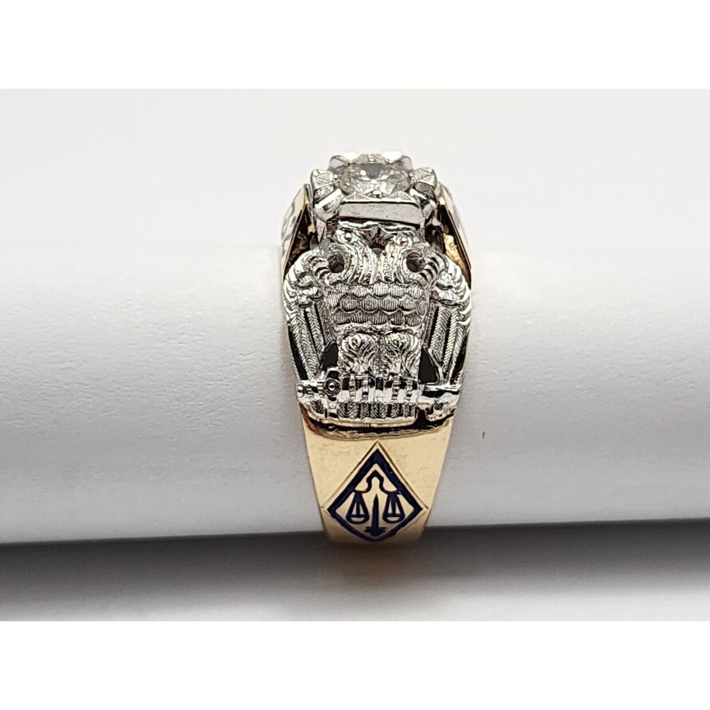 14K Two Tone Gold Masonic Double Headed Eagle 32nd Degree Diamond Ring