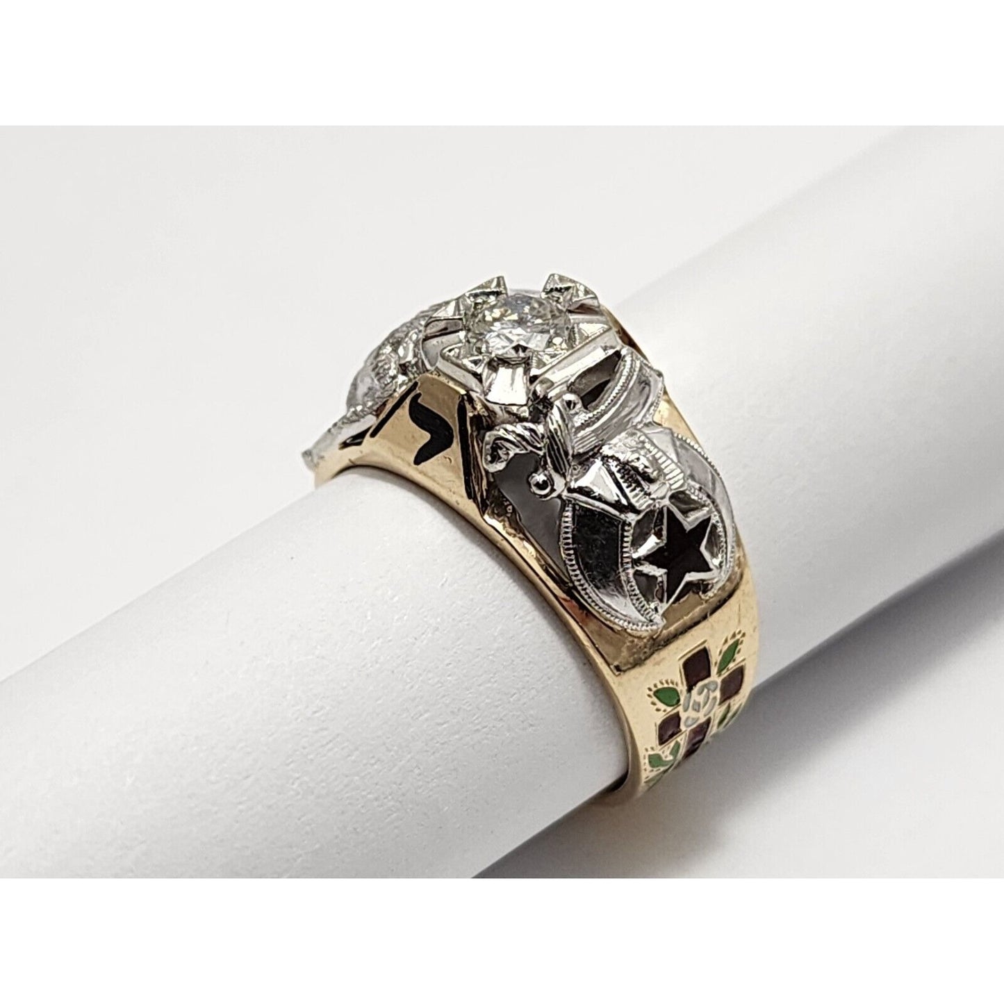 14K Two Tone Gold Masonic Double Headed Eagle 32nd Degree Diamond Ring