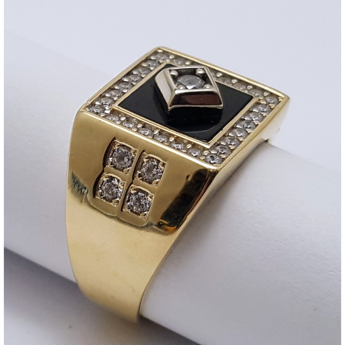 14K Two Tone Gold Onyx & CZ Men's Ring