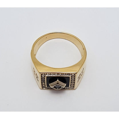 14K Two Tone Gold Onyx & CZ Men's Ring