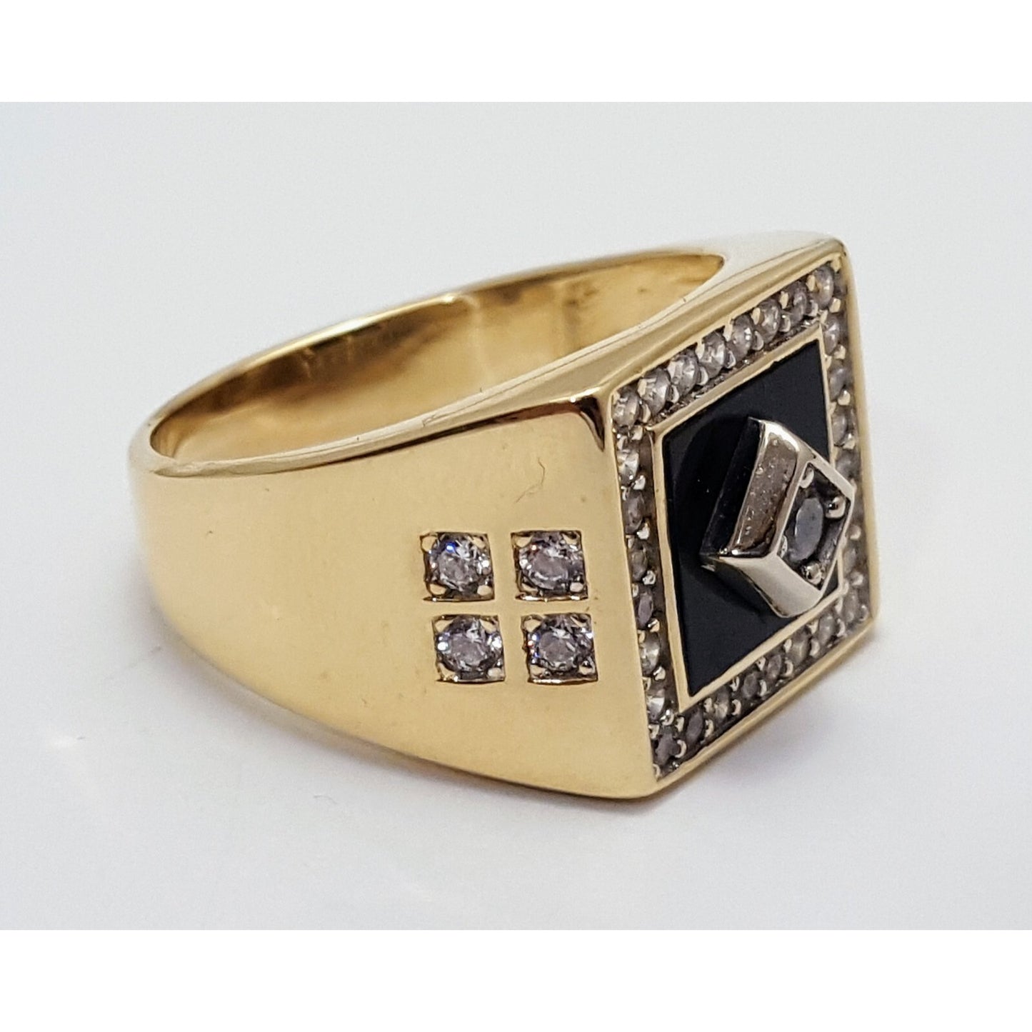 14K Two Tone Gold Onyx & CZ Men's Ring