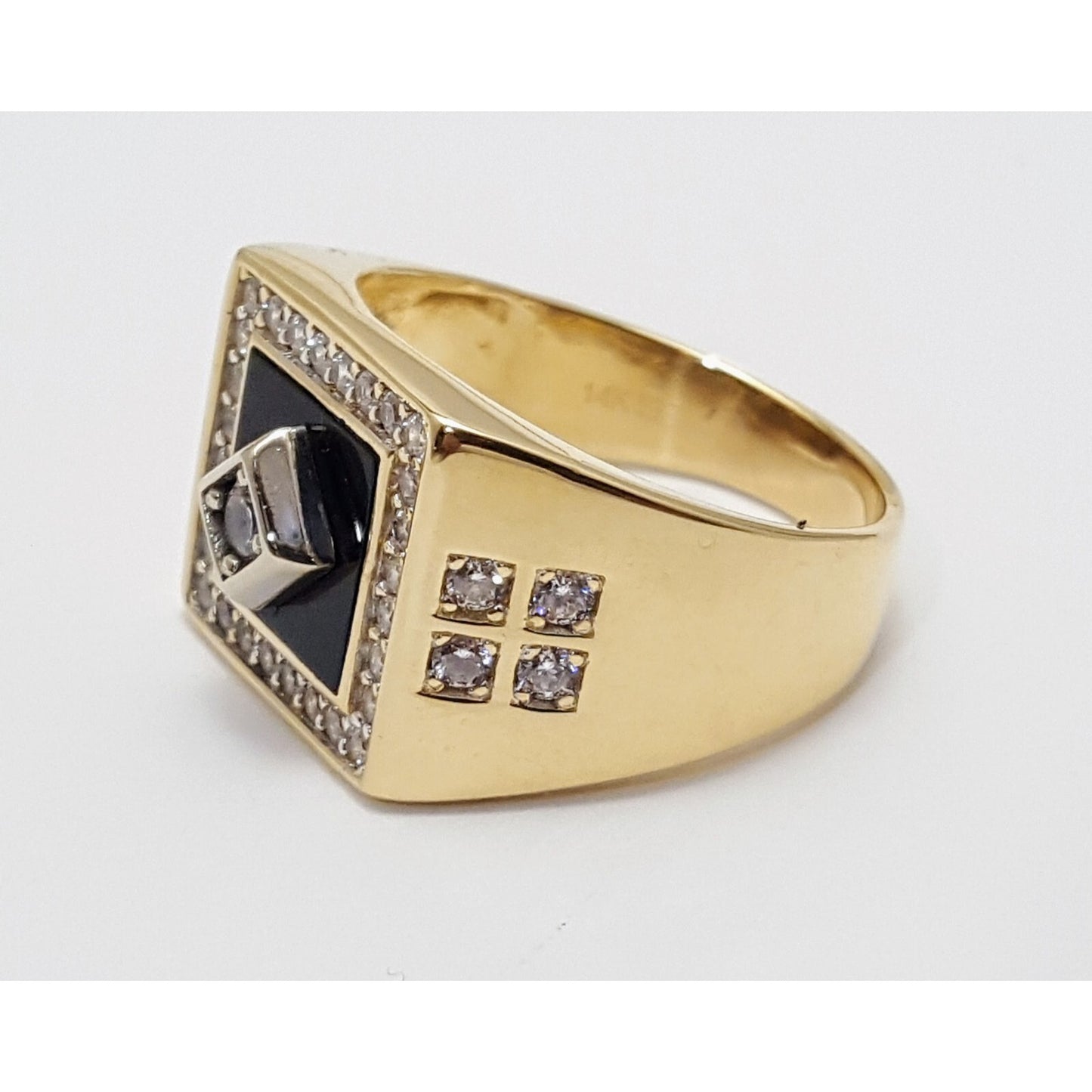 14K Two Tone Gold Onyx & CZ Men's Ring