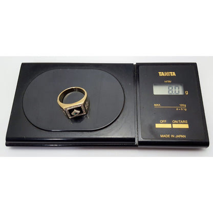 14K Two Tone Gold Onyx & CZ Men's Ring