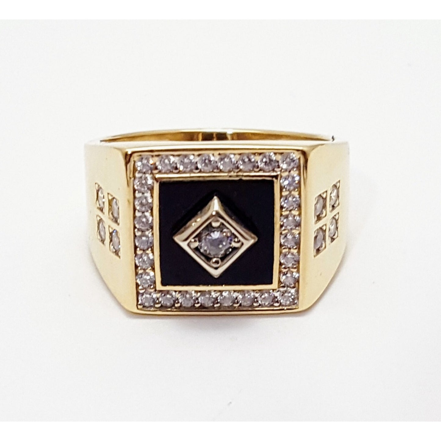 14K Two Tone Gold Onyx & CZ Men's Ring