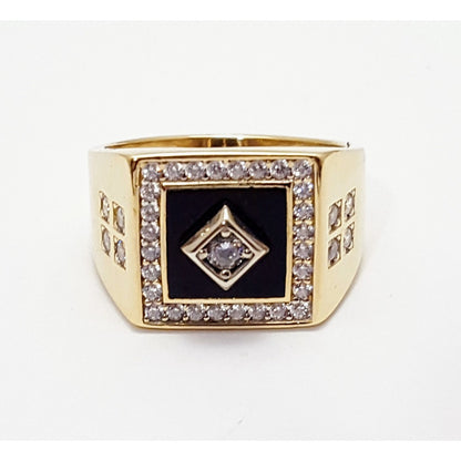 14K Two Tone Gold Onyx & CZ Men's Ring