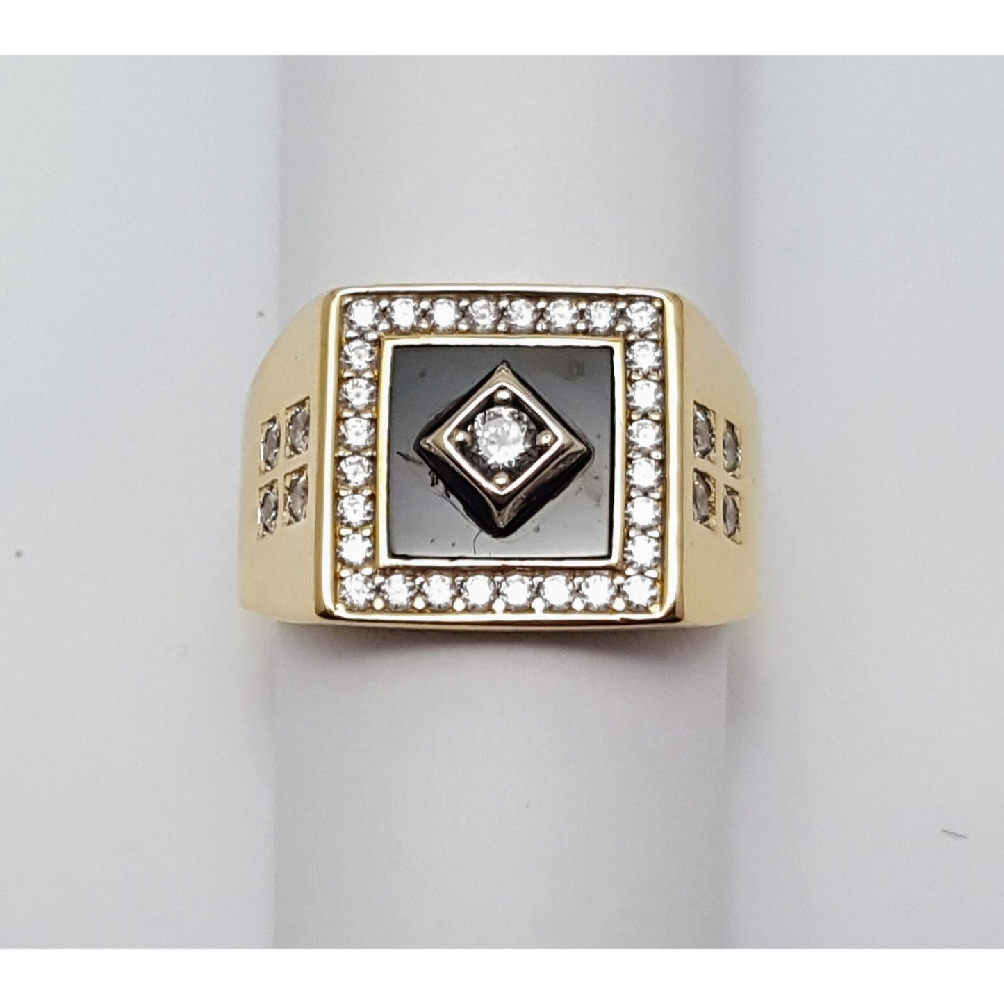14K Two Tone Gold Onyx & CZ Men's Ring