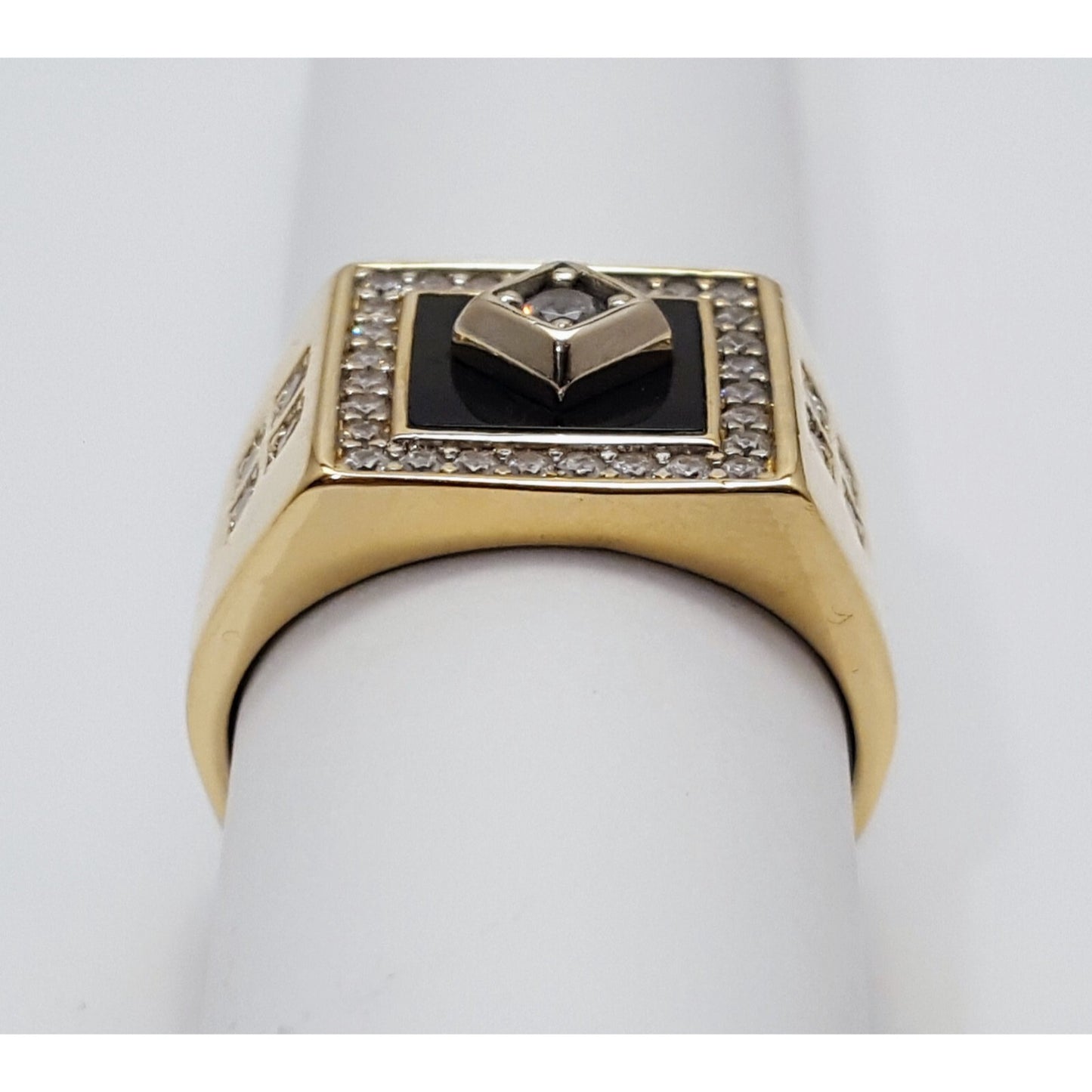 14K Two Tone Gold Onyx & CZ Men's Ring