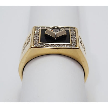 14K Two Tone Gold Onyx & CZ Men's Ring