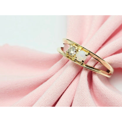 14K Yellow Gold Opal & Diamond Ring
