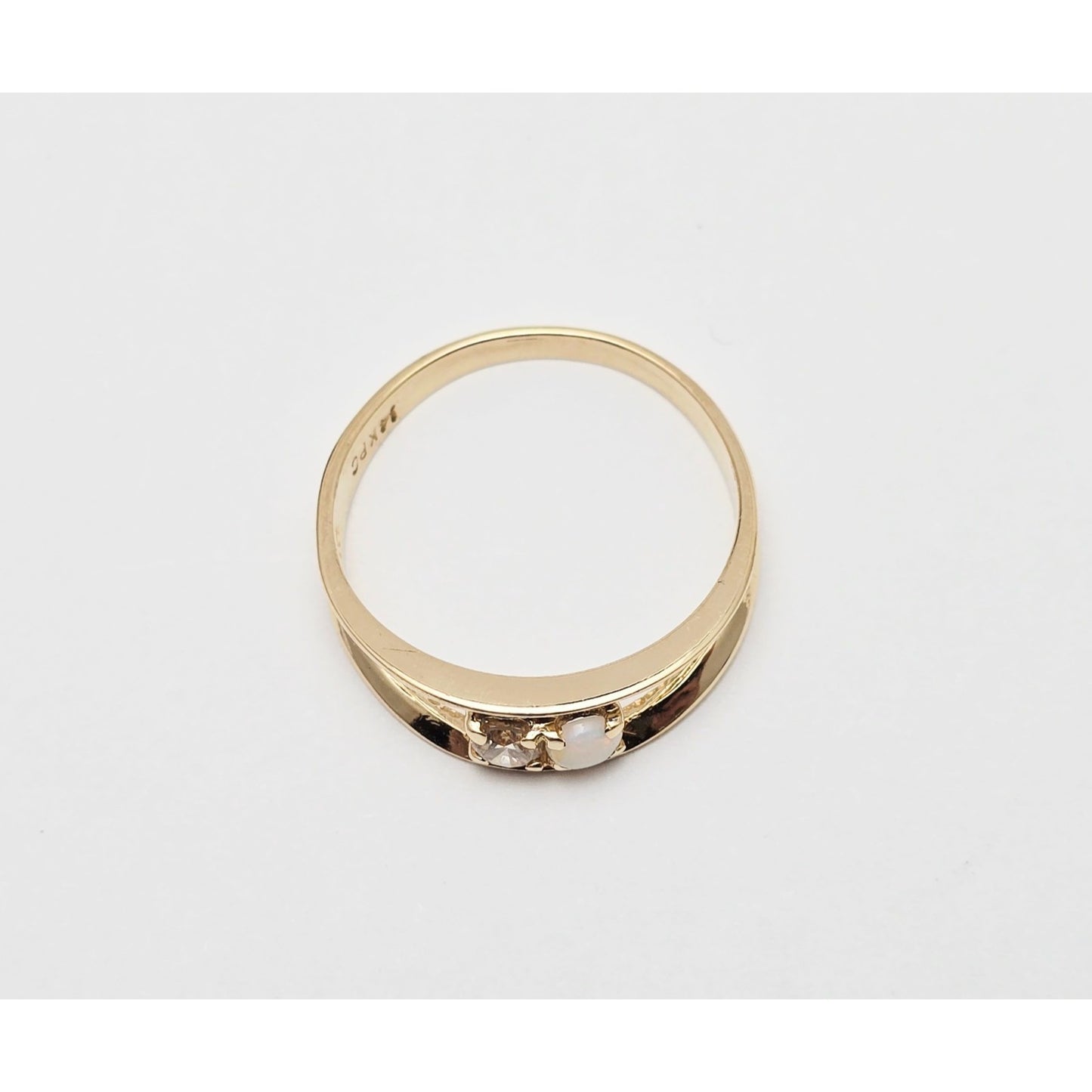 14K Yellow Gold Opal & Diamond Ring