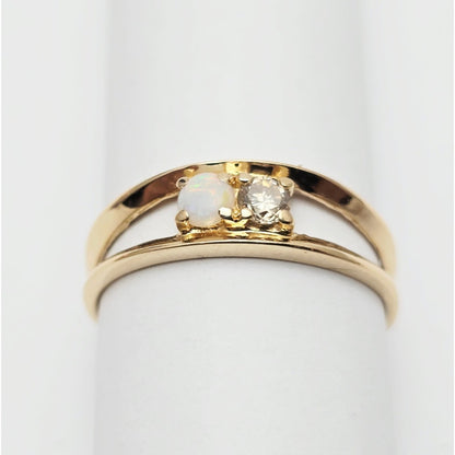 14K Yellow Gold Opal & Diamond Ring