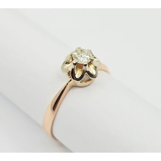 14K Two Tone Gold Solitaire Diamond Engagement Ring