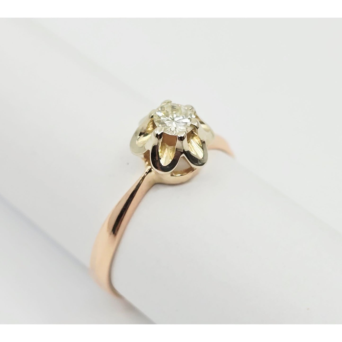 14K Two Tone Gold Solitaire Diamond Engagement Ring