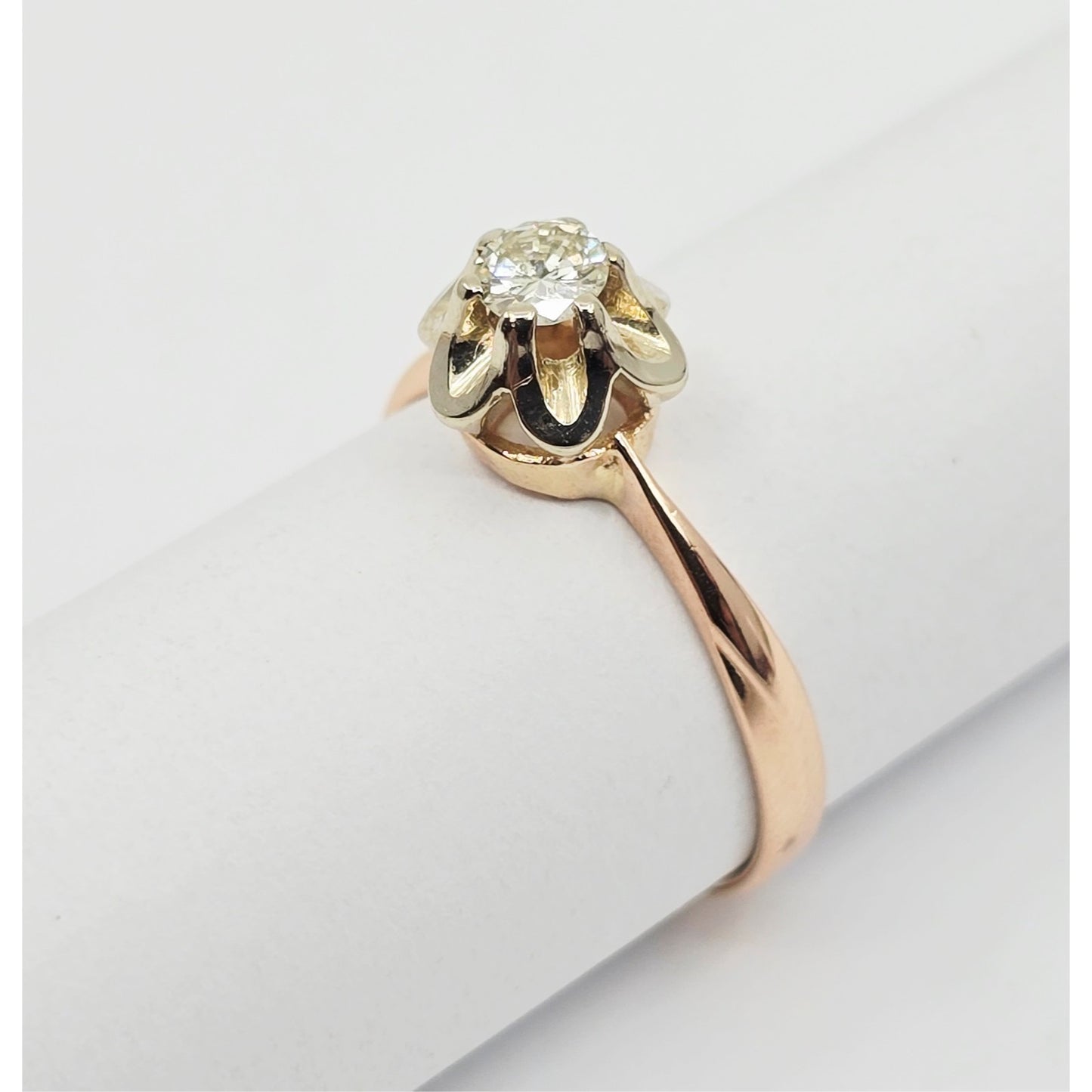 14K Two Tone Gold Solitaire Diamond Engagement Ring