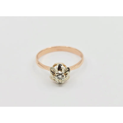 14K Two Tone Gold Solitaire Diamond Engagement Ring