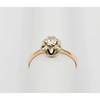 14K Two Tone Gold Solitaire Diamond Engagement Ring