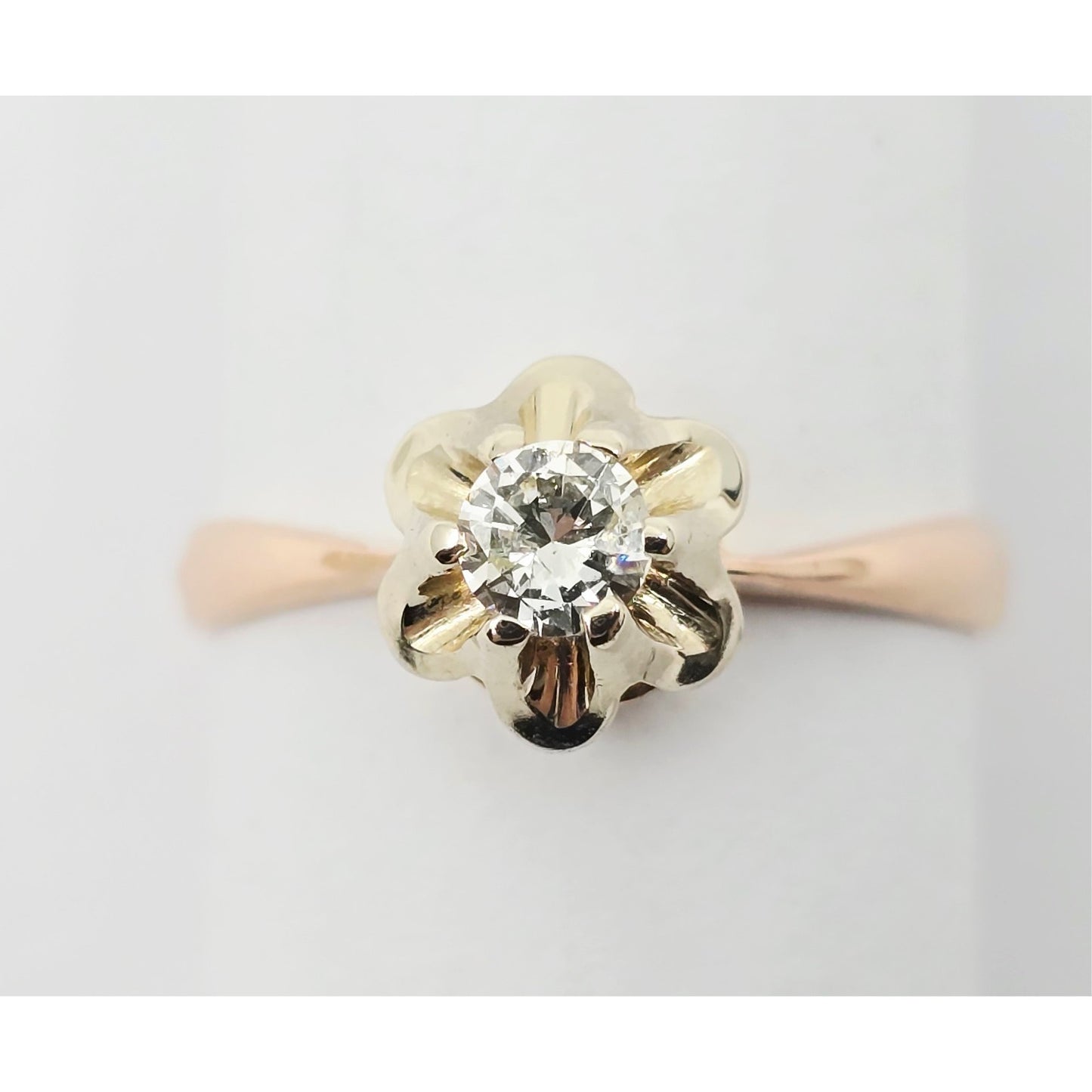 14K Two Tone Gold Solitaire Diamond Engagement Ring