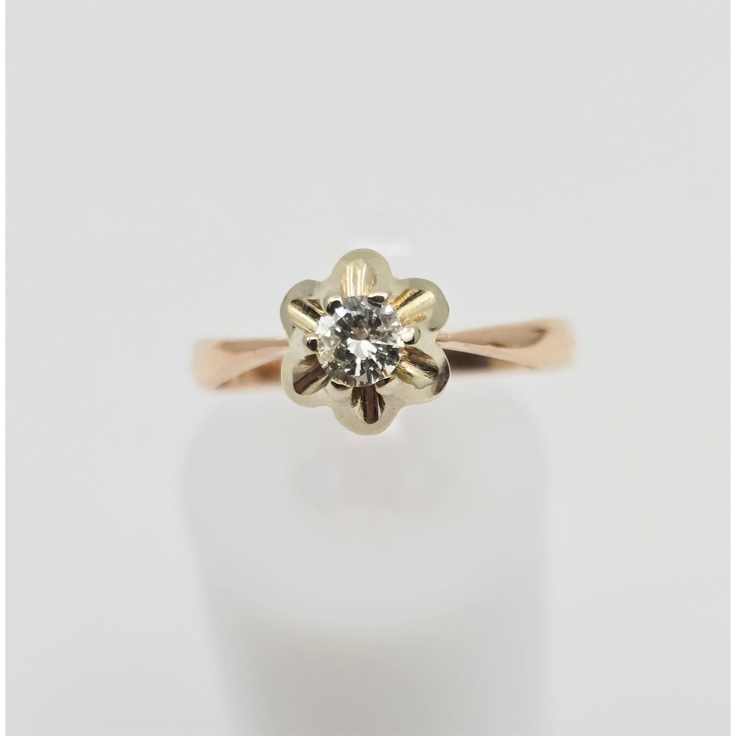 14K Two Tone Gold Solitaire Diamond Engagement Ring