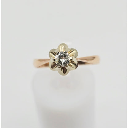 14K Two Tone Gold Solitaire Diamond Engagement Ring