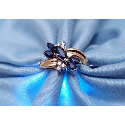 14K Two Tone Gold Marquise Sapphire & Diamond Ring
