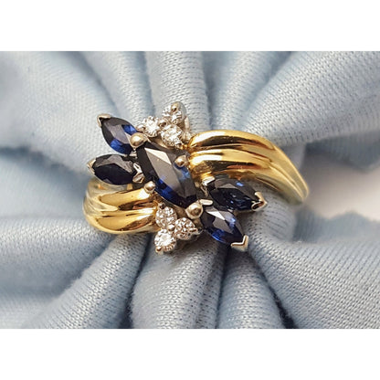 14K Two Tone Gold Marquise Sapphire & Diamond Ring