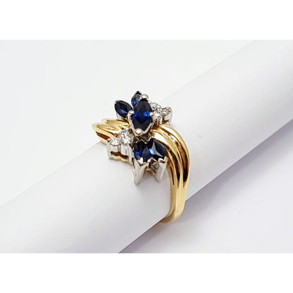 14K Two Tone Gold Marquise Sapphire & Diamond Ring
