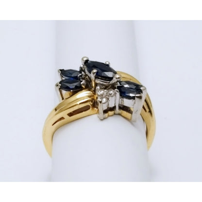 14K Two Tone Gold Marquise Sapphire & Diamond Ring