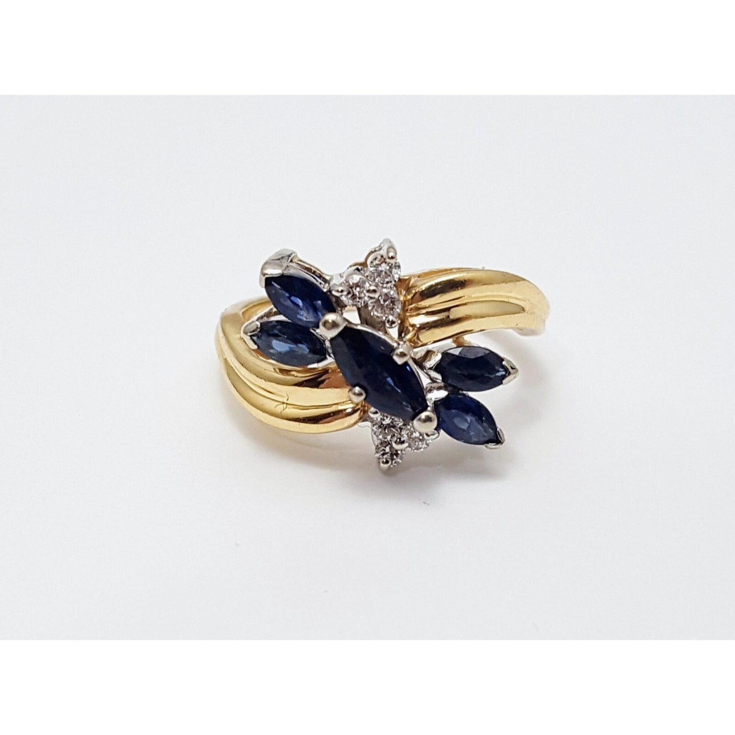 14K Two Tone Gold Marquise Sapphire & Diamond Ring