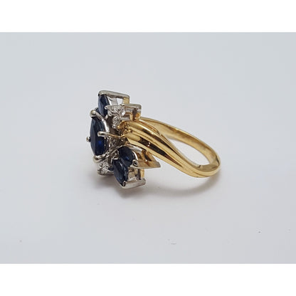 14K Two Tone Gold Marquise Sapphire & Diamond Ring