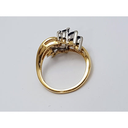 14K Two Tone Gold Marquise Sapphire & Diamond Ring