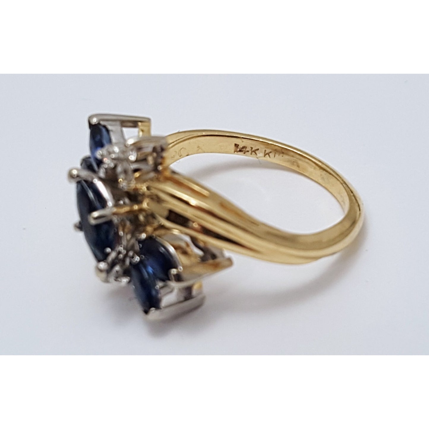 14K Two Tone Gold Marquise Sapphire & Diamond Ring