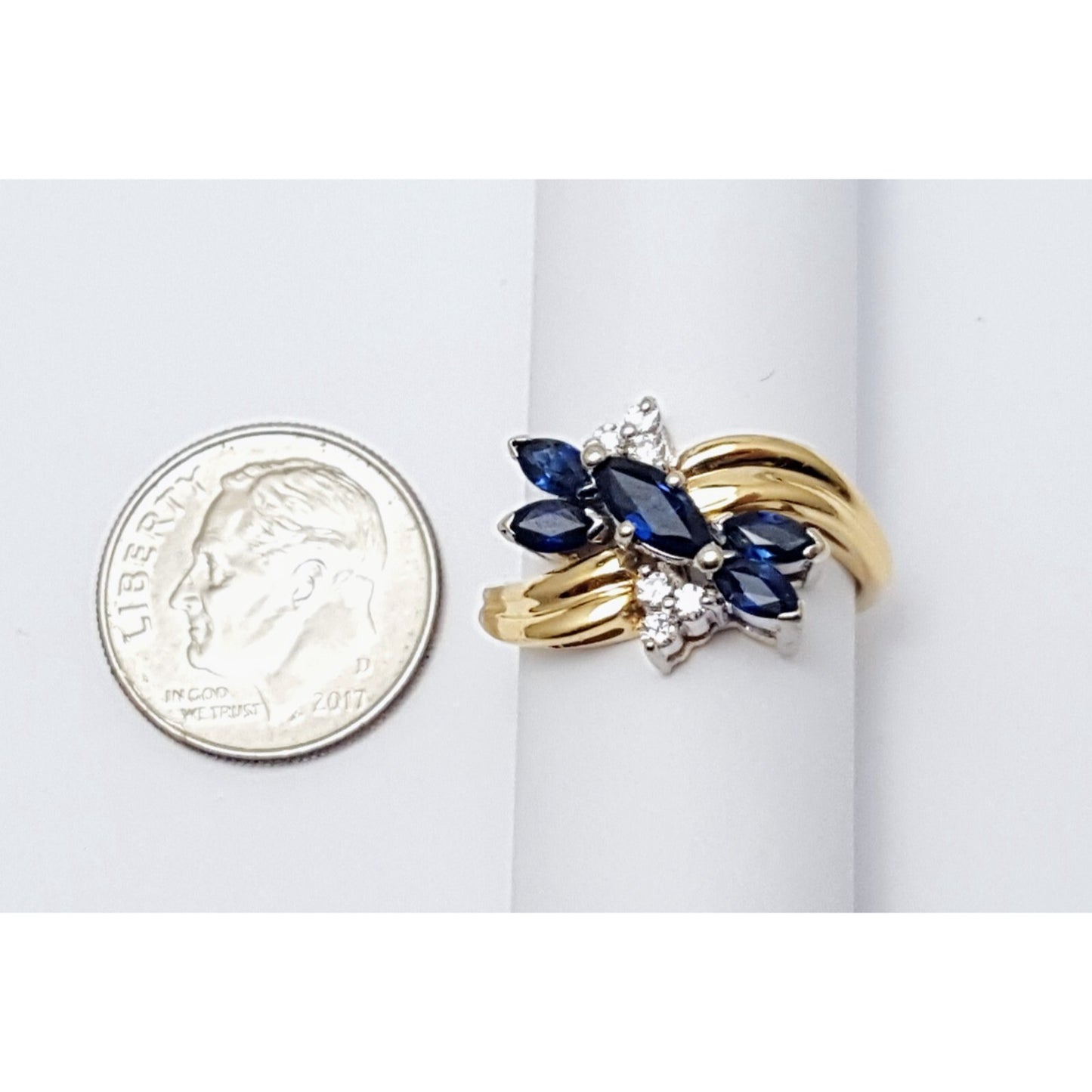 14K Two Tone Gold Marquise Sapphire & Diamond Ring