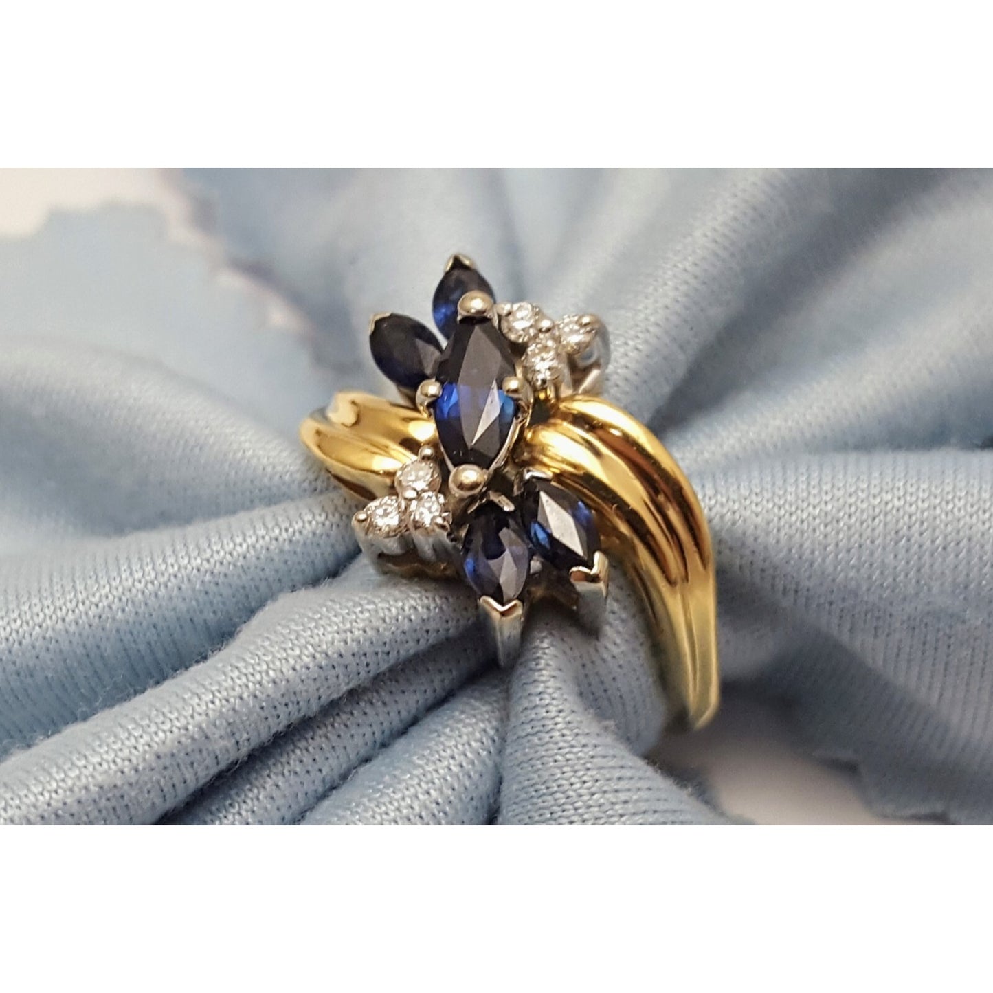 14K Two Tone Gold Marquise Sapphire & Diamond Ring