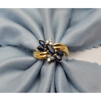 14K Two Tone Gold Marquise Sapphire & Diamond Ring