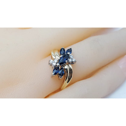 14K Two Tone Gold Marquise Sapphire & Diamond Ring