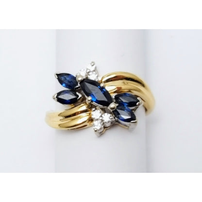 14K Two Tone Gold Marquise Sapphire & Diamond Ring