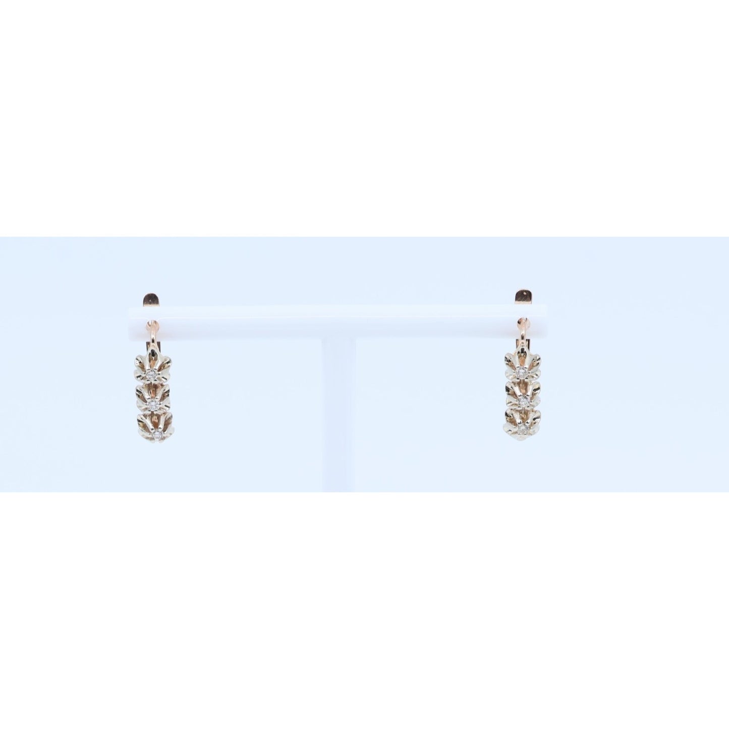 14K Two Tone Gold 3 Stone Round Cut Diamond Hinged Earrings