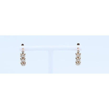 14K Two Tone Gold 3 Stone Round Cut Diamond Hinged Earrings