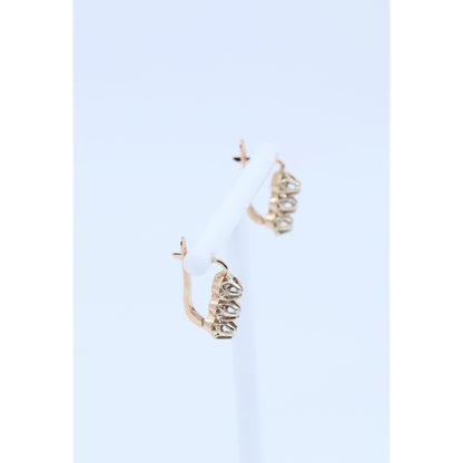 14K Two Tone Gold 3 Stone Round Cut Diamond Hinged Earrings